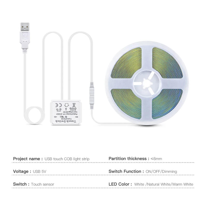 Description Picture 3 of itemLED Strip Light For Makeup Mirror Backlight USB 5V COB Lights For Vanity Bathroom Mirror Lighting With Touch Dimmable Switch