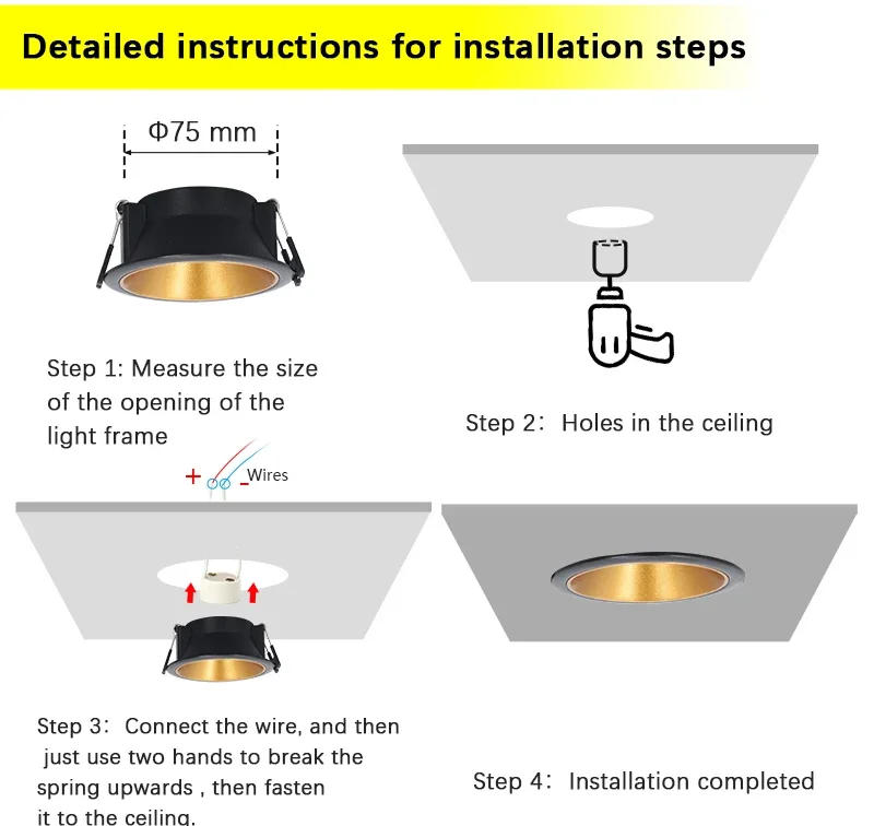 Description Picture 4 of itemSocket Holder Base Rimless Spot Lighting Fitting Fixture Round Recessed Ceiling Mount Downlight Frame Bracket LED MR16/GU10Lamp