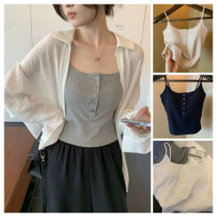 New Fashion Knitted Camisole Women's Top Fashion INS Hip Hop Slim Short Tank Niche Button Summer Tube Top