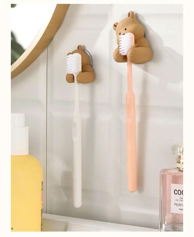 Description Picture 2 of itemCute Cartoon Rabbit Toothbrush Holder Silicone Wall-mounted Suction Cup Hook Sundries Storage Rack Bathroom Accessories