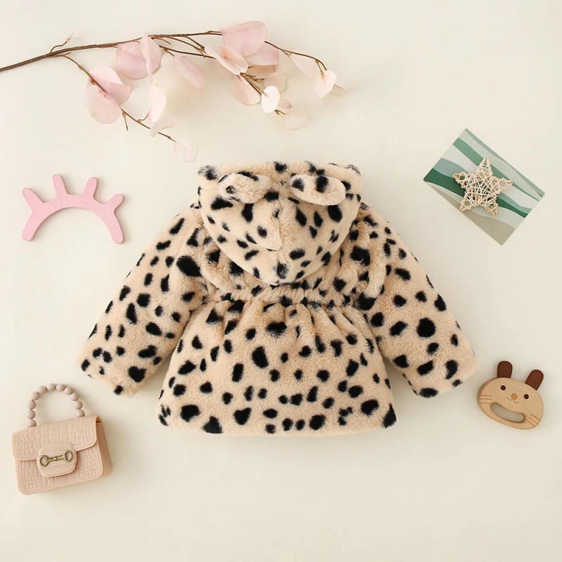 Description Picture 5 of itemWinter Children's Leopard Print Wool Sweater New Cotton Coat Rabbit Ear Hooded Zipper Waist Cinching Thick Jacket