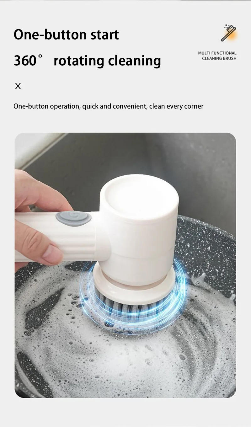 Description Picture 6 of itemCordless Electric Scrubber 7-in-1 Kitchen/Bath Tiles Cleaner USB Rechargeable Spin for Grease Dirt Powerful Scrubbing Brush