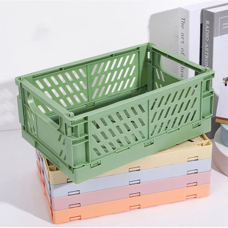 Description Picture 3 of item5 Color Organizing Storage Baskets Case Folding Student Desktop Basket Tape Stationery Plastic Foldable Container Storage Box