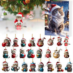Cartoon Cat Ornament Calendar 2024 Christmas Countdown Advent Calendar Wall Decoration for Holiday Party Stocking Stuffer Xmas