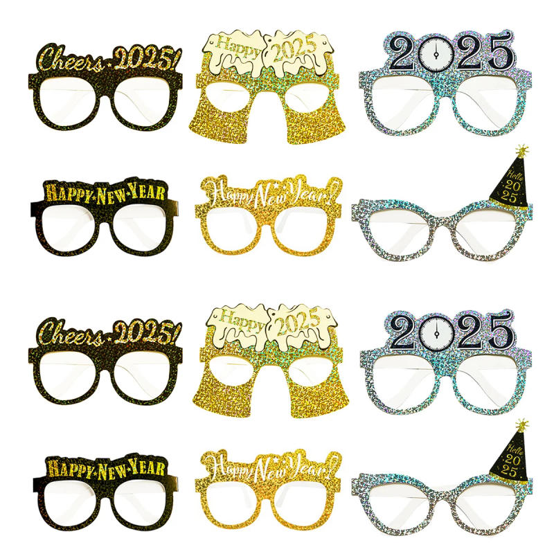 Description Picture 6 of item2025 Happy New Year Paper Glasses Photo Frame, Family Eve Party Decorations Photo Booth Props Photobooth Decor