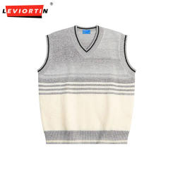 Youth popular patchwork knitted vest for men's autumn and winter casual V-neck sleeveless sweater for men's top