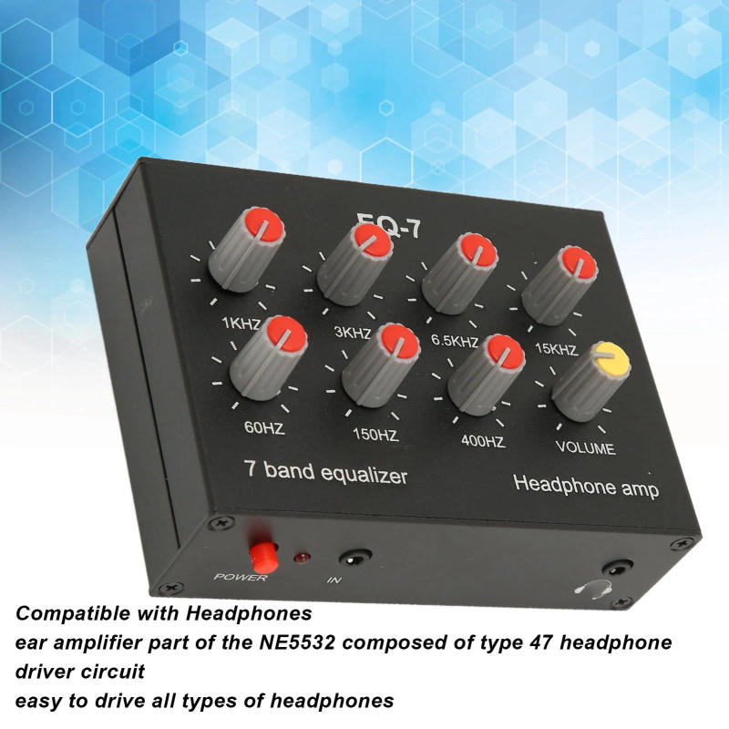 Description Picture 4 of item7 Band Sound Equalizer RCA Output Input 12dB High Bass Adjustment Dual Channel Digital Equalizer