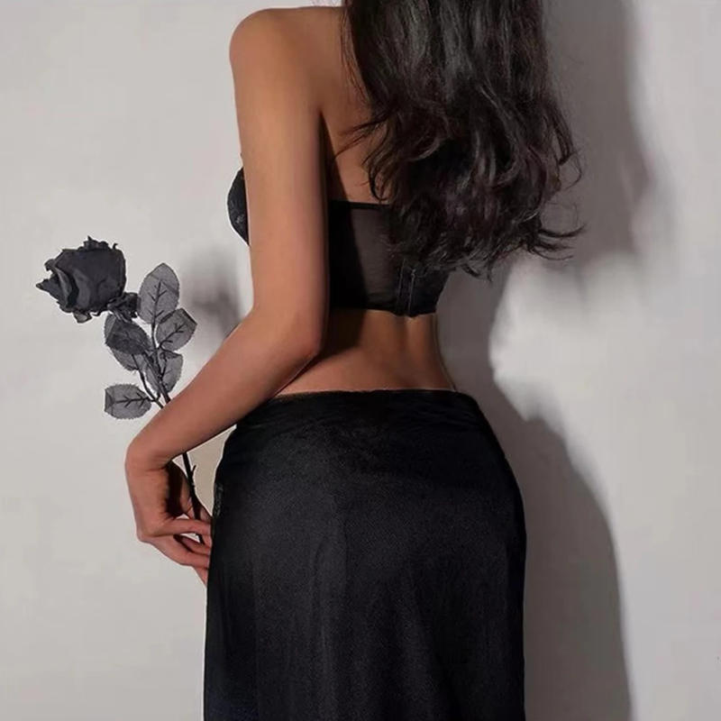 Description Picture 3 of itemWomen Solid Rose Embroidery Tank Top With Steel Rings Fishbone Strapless Corset Vest With Shoulder Straps French Style Sweet Top