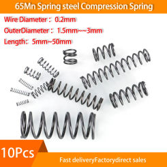 10Pcs 65Mn Compression Spring Diameter 0.2mm Cylidrical Coil Return Springs Release Pressure Spring diameter 1mm 1.5mm 2 2.5 3mm