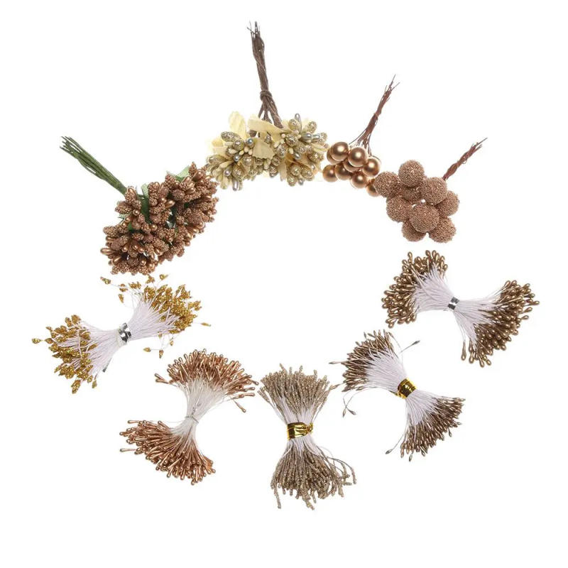 Description Picture 2 of item12/90pcs Gold Hybrid Emulation Flower Wedding Artificial Plants Cherry Berries Bundle Stamen Wreaths Decoration