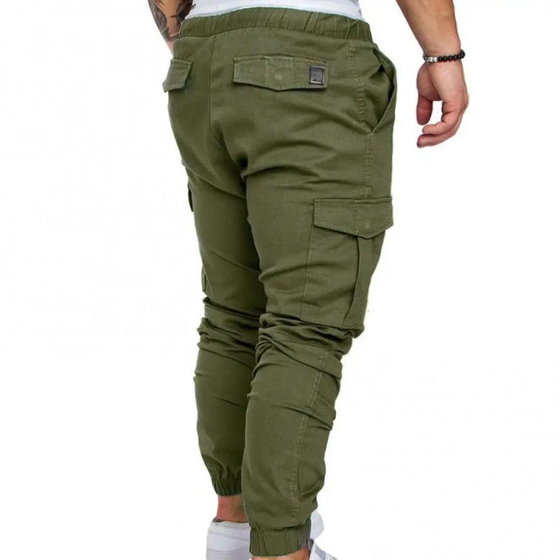 Description Picture 3 of itemMen Casual Solid Color Pockets Waist Drawstring Ankle Tied Skinny Cargo Pants Work Trousers Outdoor Hiking Joggers Pant