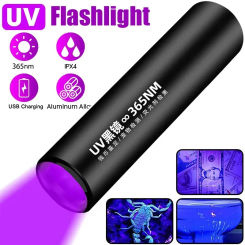 Mini UV LED Flashlight Portable Ultraviolet Black Light for Cat Dog Bed Bug Moldy Food USB Rechargeable Pet Urine Detector Lamp