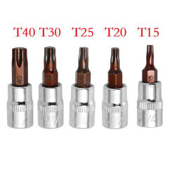 1/5PCS 1/4" Torx Screwdriver Sockets Bits Set Drive Head Screwdrivers Socket Metal Material Hand Tools Set T8-T40 tool Access