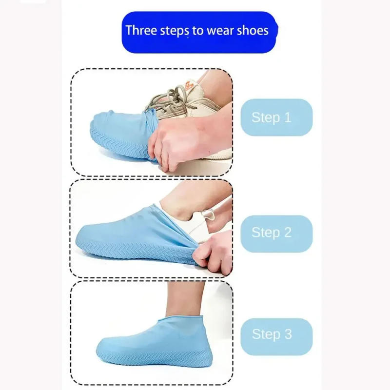 Description Picture 6 of item1 Pair Non-Slip Shoe Covers Reusable Elastic Waterproof Overshoes Latex Thickened Rain Boots Outdoor