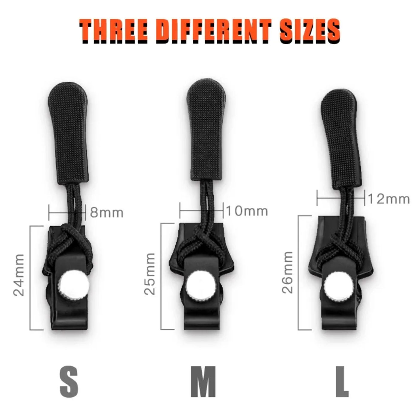 Description Picture 3 of itemNew 3 Different Size Zipper Repair Kit DIY Replacement Bad Buckle Zipper Head Removable Metal Instant Zipper Puller