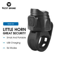 West Biking Electric Bike Bell USB Rechargable Warning Horn 6 Sound Mode Handlebar Bicycle Ring High Decibel Bike Accessories