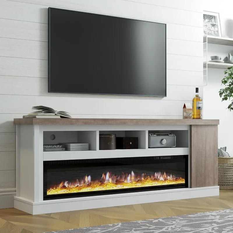 Description Picture 2 of item75” Fireplace TV stand with 60” Electric Fireplace, Chunky Entertainment Center with Wood Grain, Color Clash Entertainment Stand