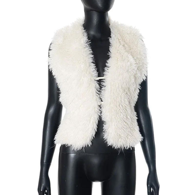 Description Picture 4 of itemWhite Fluffy Sexy Backless Halter Faux Fur Vests Women 2025 Winter Fashion Slim Sleeveless Fake Fur Y2K Cropped Jackets Female