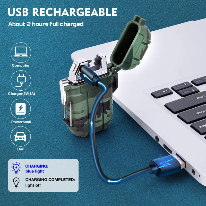 Description Picture 2 of itemWaterproof Lighter Outdoor Windproof Dual Arc Electric Lighters USB Rechargeable Lighters Flameless Plasma Lighter Camping
