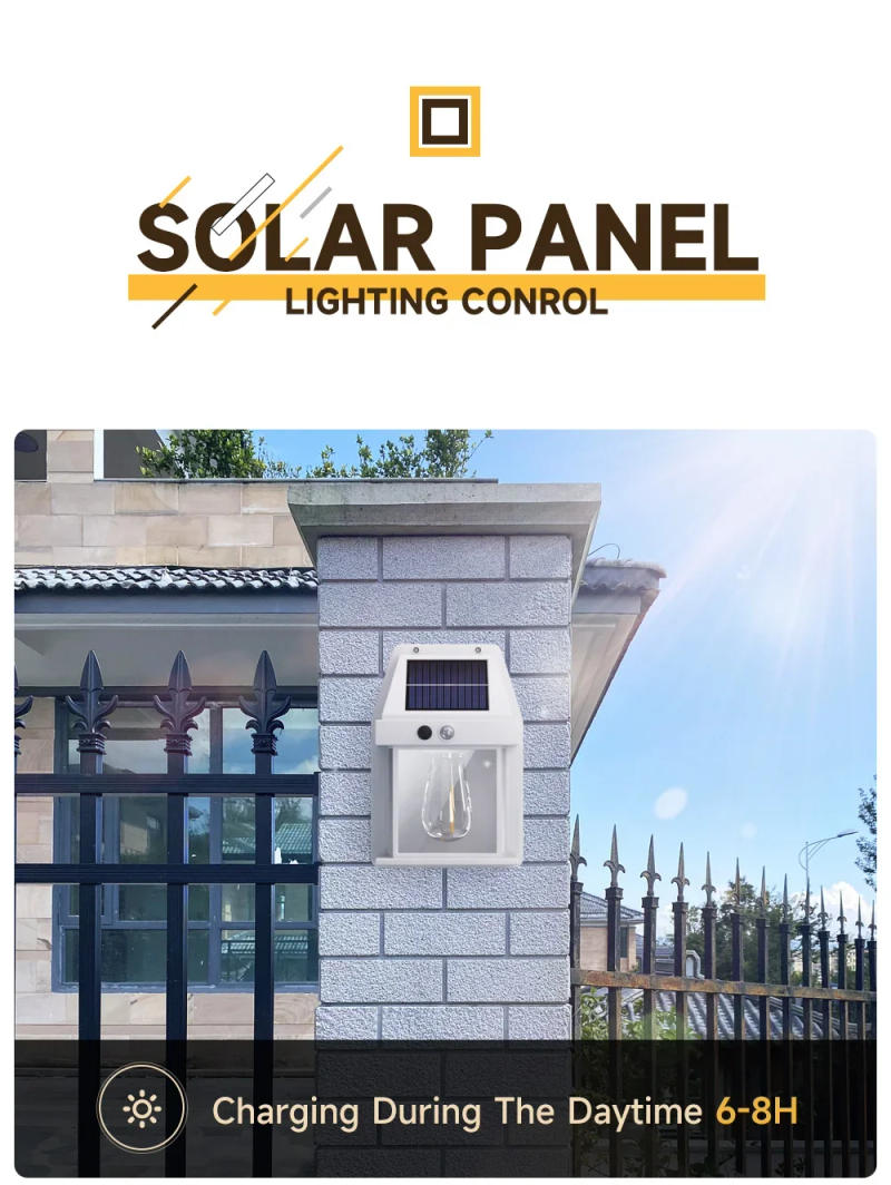 Description Picture 4 of itemOutdoor Solar Wall Lamp Waterproof Tungsten Filament Lamp Induction Lamp Household Garden Wall Light Villa Lighting Night Light