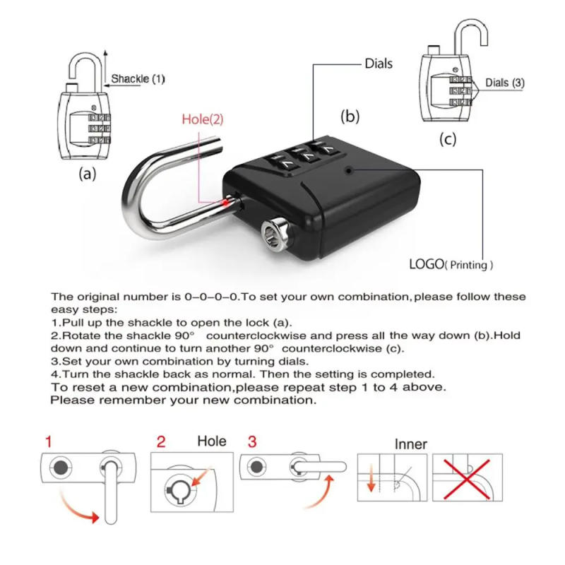 Description Picture 4 of itemPortable Travel 3 Dial Digit Dormitory Cabinet  Lock Luggage Padlock Password Lock Backpack Zipper Lock