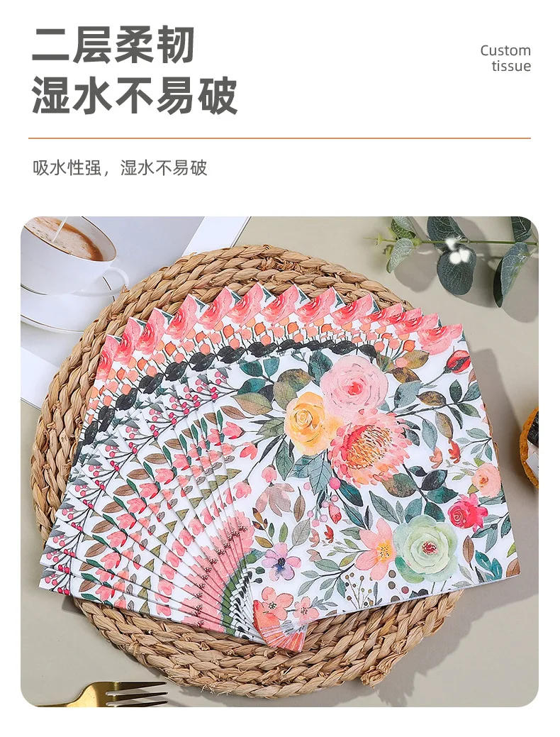 Description Picture 5 of item20 Pcs/pack  Printed Napkins Colored Flowers and Plants Flower Series Party Restaurant Party Decoration Disposable Paper Towels