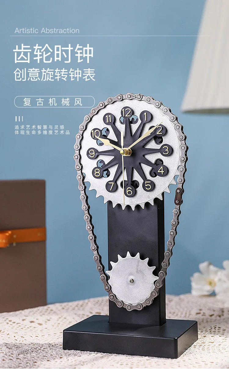 Description Picture 2 of itemMetal Gear Wall Clock Mechanical Style Artistic Pointer Quartz Watch Bar Restaurant Creative Decorative Desk Clock