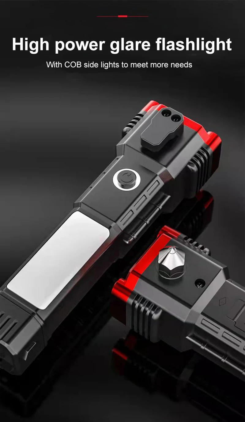 Description Picture 5 of itemTactical LED Flashlight USB Rechargeable Battery Flashlamp Multifunctional Car Safety Hammer Window Breaker Self Defense Lantern