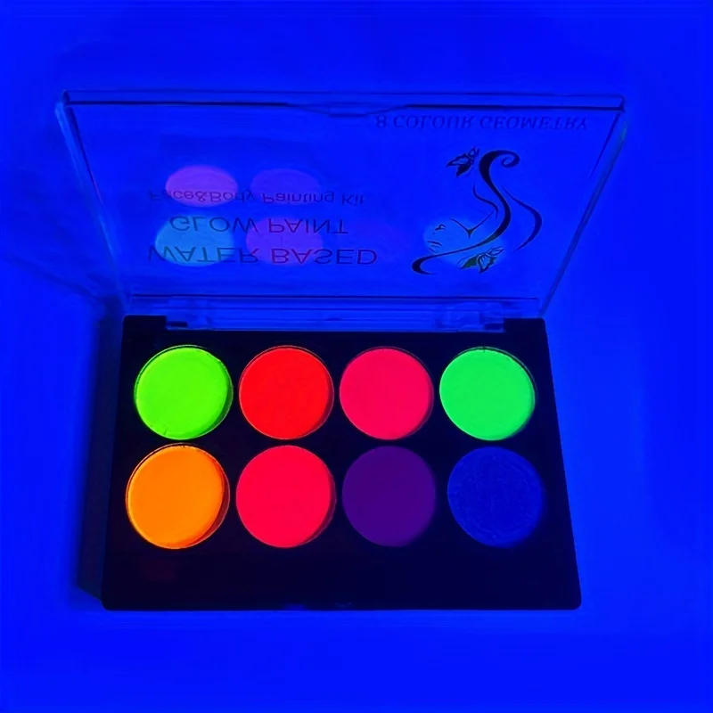 Description Picture 4 of item8 Color Face Paint with Sticker Luminiscent Face Body Painting UV Glow Fluorescent Glowing Halloween Party Fancy Dress Beauty