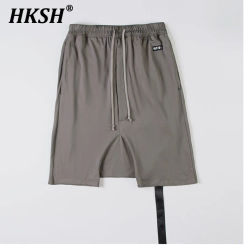 HKSH Summer Spring Men's Tide Streetwear Letter Ribbon Shorts Half Length Pants Chic Cotton Fashion Punk Capris Darkwear HK2028