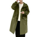 Long Trench Coat Jacket Men Autumn Spring Black Hip Hop Japanese Coats Streetwear Male Hooded Army Green Khaki Casual Jackets