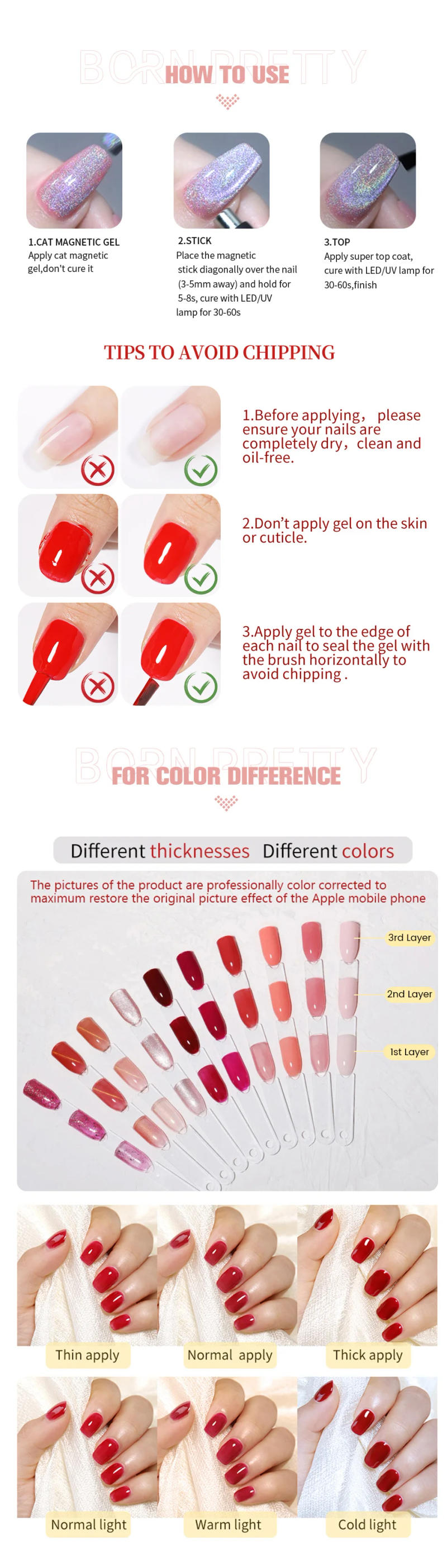 Description Picture 6 of itemBORN PRETTY 10ml Purple Pink Spring Cat Magnetic Ultra Shine Glitter Semi Permanent Soak Off UV LED Varnish Manicure Design