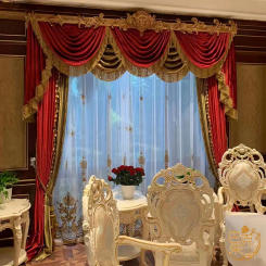 Gold Red Embroidered Velvet Curtains for Living Room Bedroom Window Screen Splicing Thickened French Balcony Villa Valance