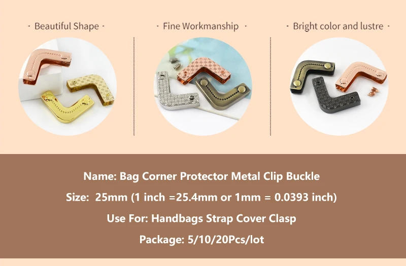 Description Picture 3 of item5/10/20Pcs Bag Corner Protector Metal Clip Buckle Purse Edge Cover Clasp Leather Decoration Wrapping Screw Clips End Lock Parts