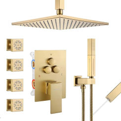 Brass Luxury Gold Rain Shower System Set Multi-function Bathroom 12 inch Shower Head set Wall Mounted Luxury  Shower faucet Set