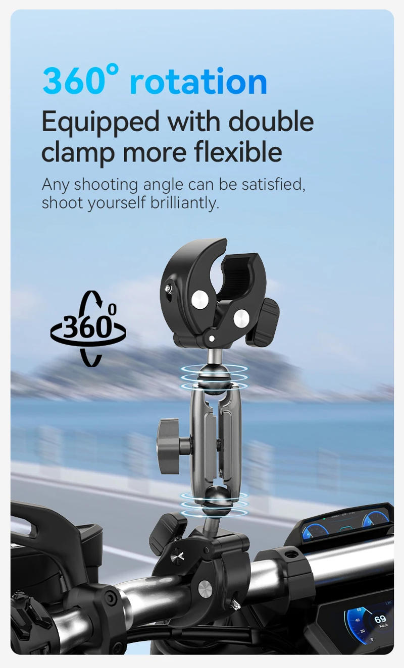 Description Picture 6 of itemTELESIN Motorcycle Bike Monopod Bicycle Handlebar Panoramic Mount Invisible Selfie Stick Bracket for GoPro Hero DJI Insta360