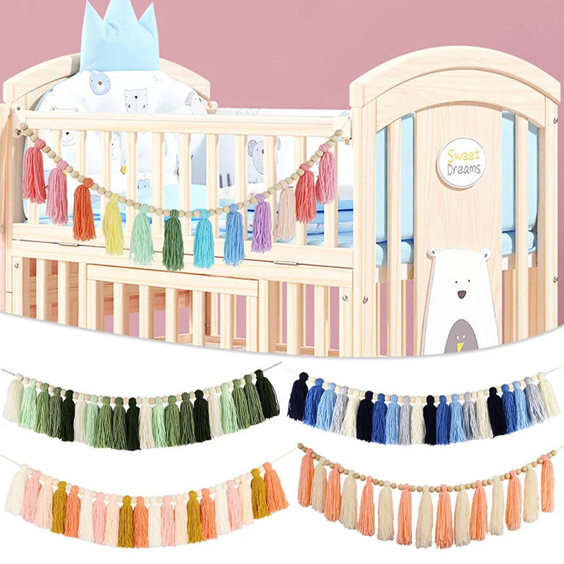 Description Picture 3 of itemRainbow Tassel Garland Bohemian Colorful Wood Beads Tapestry Macrame Wall Hanging Decorations Banner Bedroom Party Home Decor