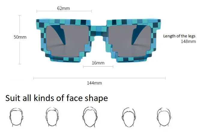 Description Picture 3 of itemKids Fashion Sunglasses Funny Cos Play Action Game Toy Minecrafter Square Glasses Pixel Mosaic Children's Gift