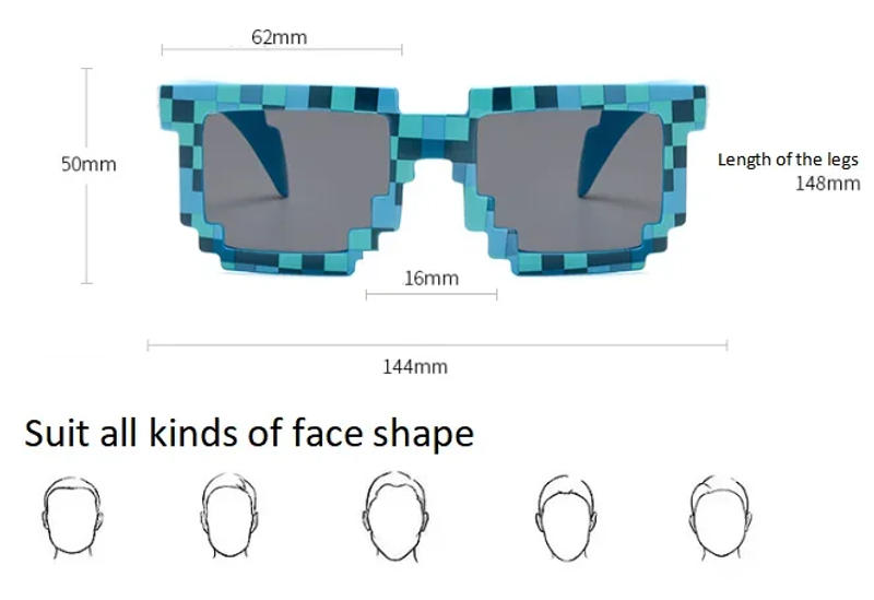 Description Picture 3 of itemKids Fashion Sunglasses Funny Cos Play Action Game Toy Minecrafter Square Glasses Pixel Mosaic Children's Gift