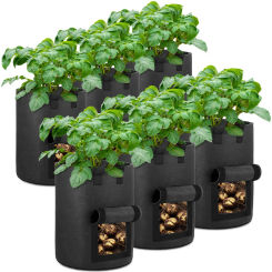 5/7/10 Gallon Potato Grow Bags with Two Flap Windows, Heavy Duty Aeration Fabric Pots with Handles for Garden and Planting