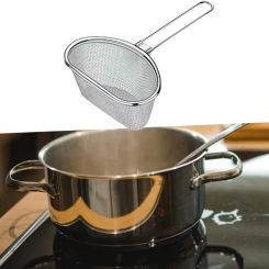 Fine Wire Mesh Food Strainer Fry Basket Free Your Hand Hook Kitchen Tools Multifunction Pasta Basket for Frying Ramen Noodle