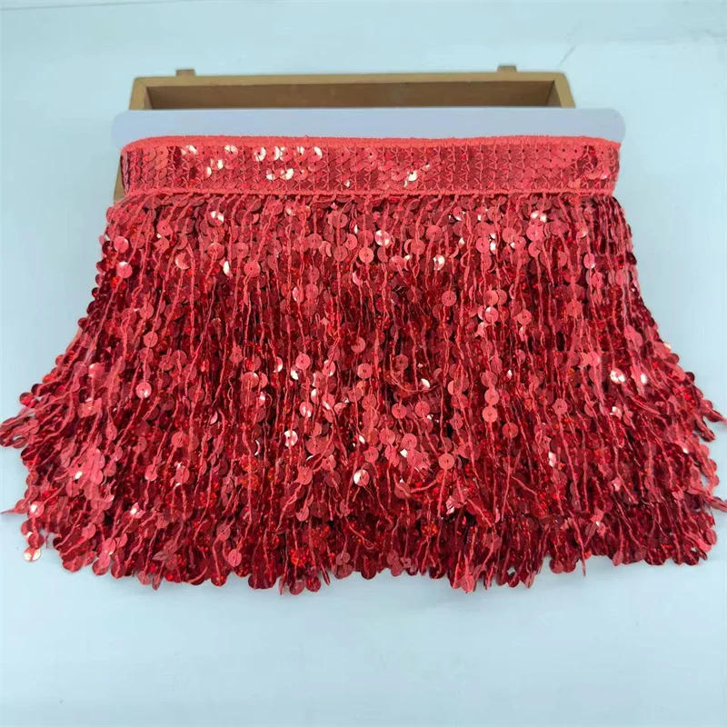 Description Picture 6 of item15cm Wide Silver Gold Sequins Lace Fringe Tassel Trim Ribbon Stage Performance Wedding Dress Sewing Fabric Named Diy Latin Dress