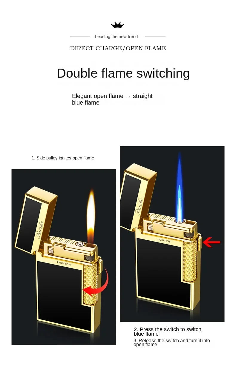 Description Picture 6 of itemMetal Windproof Cigar Cigarette Lighter Jet Torch Gas Two Types Flames Unusual Lighters Smoking Accessory Butane Gadgets for Men