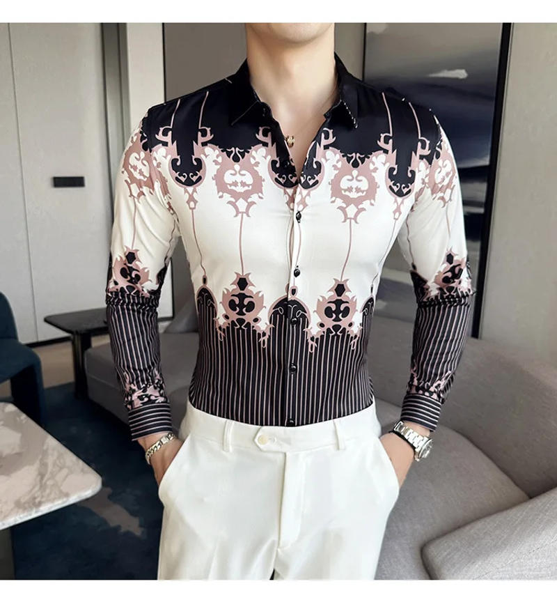 Description Picture 5 of itemMen's Luxury Design Dress Shirt Long Sleeve Button Down Printed Shirt for Party Prom Wedding Shirt