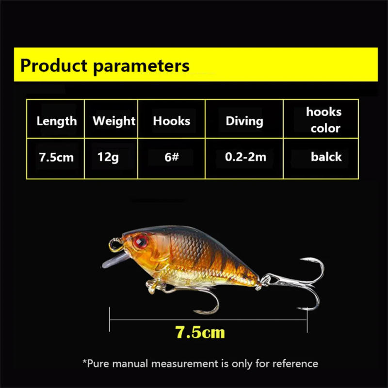 Description Picture 4 of item3D Eyes 7.5cm 10.2g Hard VIB Lures Fishing Minnow Bait Treble Hooks Sinking Crankbait Wobblers Fishing Tackle