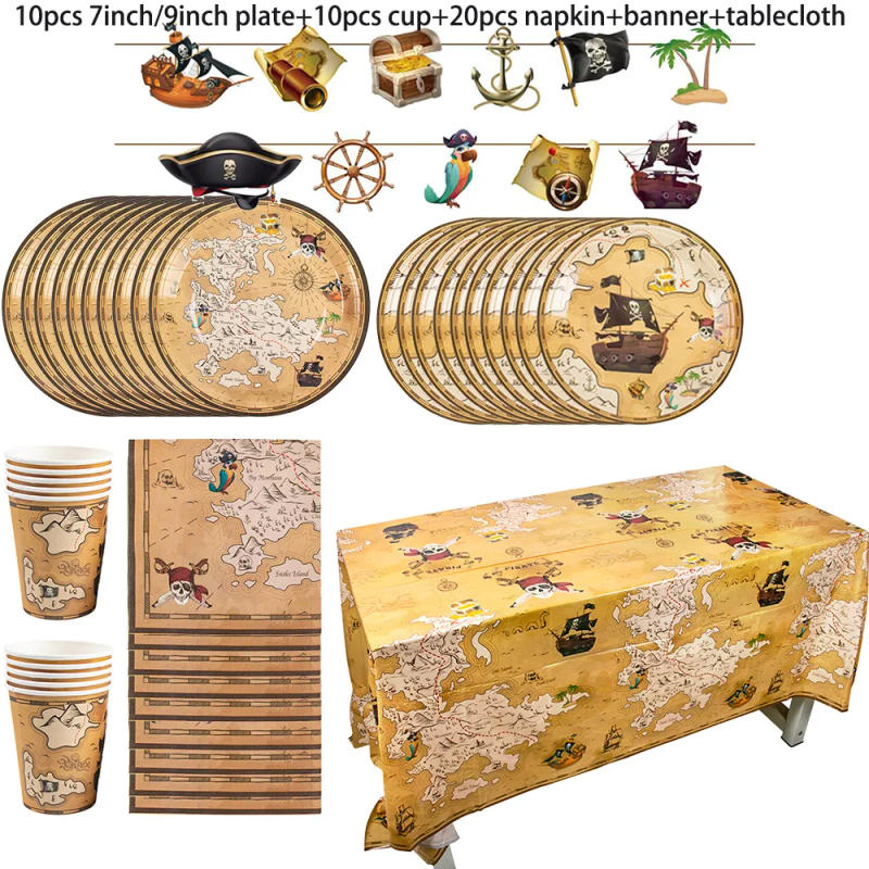 Description Picture 2 of itemHalloween Party Pirate Themed Disposable Tableware Pirate Captain Cosplay Props Treasure Map Pirate Gold Coins Halloween Decor