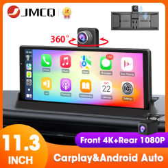 11.3" Dash Cam 4K Car DVR 360° Rotating Camera Wireless Carplay Android Auto Dual Lens Video Recorder GPS Navigation Dashboard