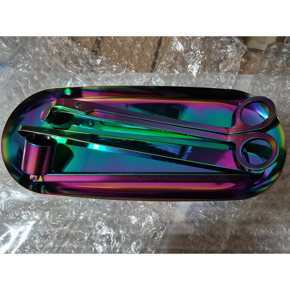 Description Picture 3 of item4PCS Candle Wick Trimmer Scissors Extinguisher Hooks Candle Accessories Set Home Care Candle Tool Stainless Steel Rainbow Colors