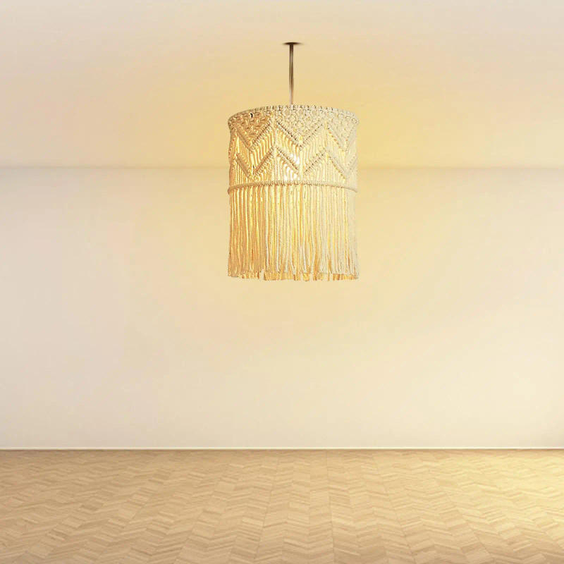 Description Picture 2 of itemNatural Macrame Lampshade Hanging Pendant Light Cover Chandelier Fitting Woven Boho for Hotel Bedroom Restaurant Dorm Room Home