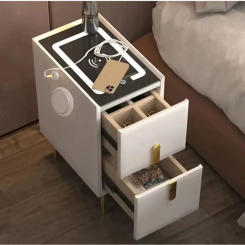 Smart Nightstand Intelligent With Drawers Simple Solid Wood Nightstands Narrow Bedside Table And USB Charging Bedroom Cabinet